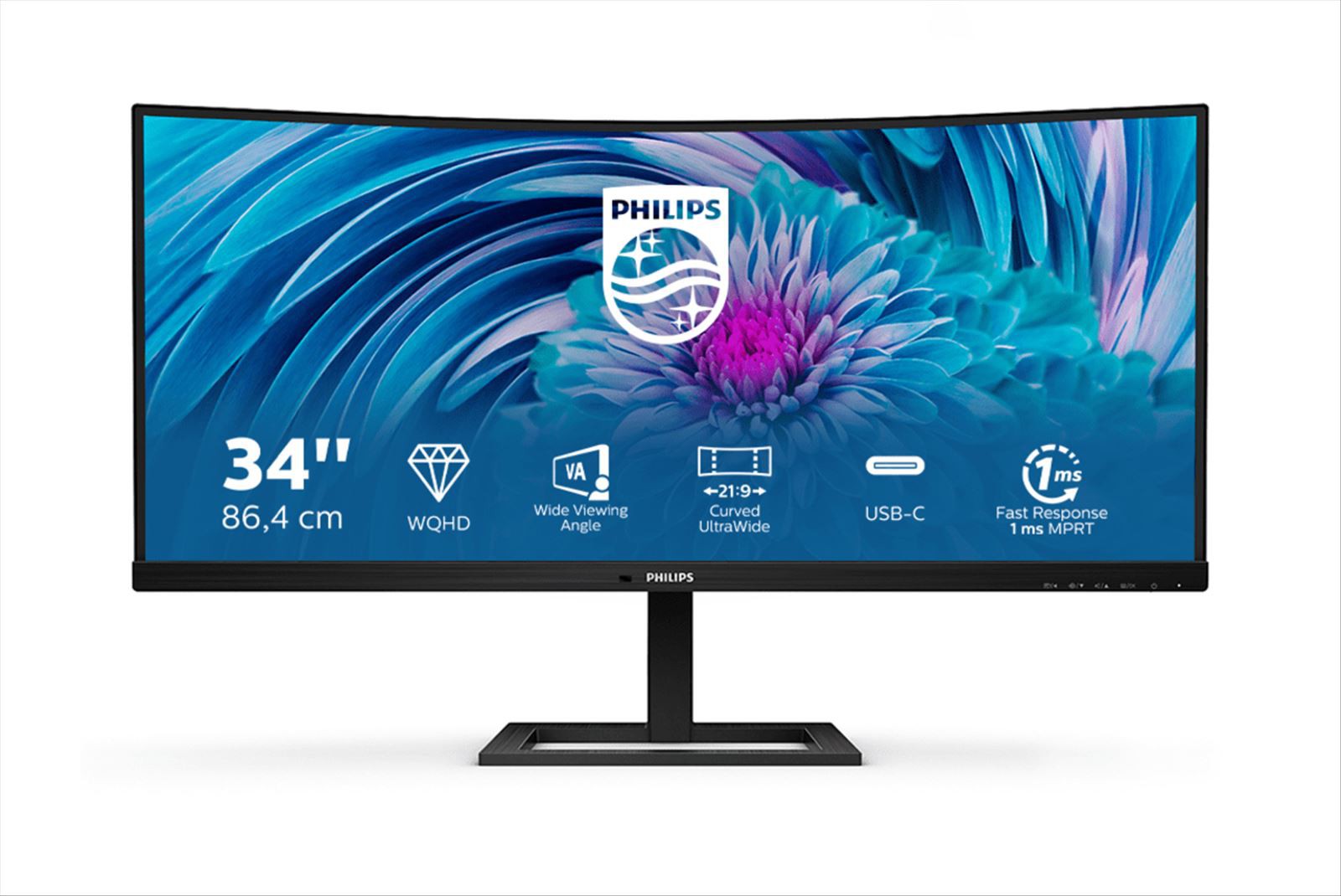 Philips E Line 346E2CUAE/00 Monitor PC 86,4 cm (34") 3440 x 1440 Pixel Wide Quad HD+ LCD Nero